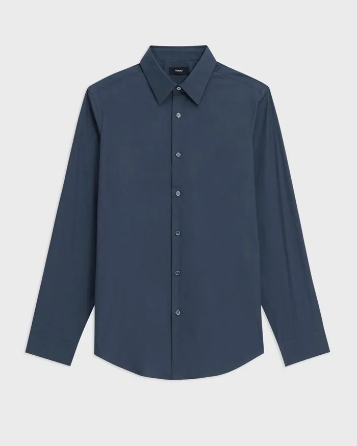 Men Theory Shirts Sylvain Shirt In Structure Knit Deep Sea Blue