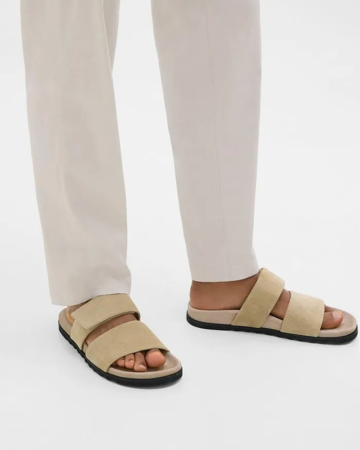 Men Theory Shoes Banded Slide Sandals In Suede Sand