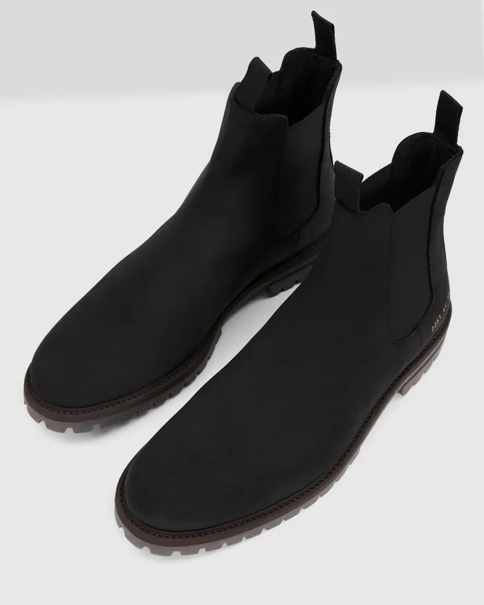 Men Theory Shoes Common Projects Winter Chelsea Boots Black