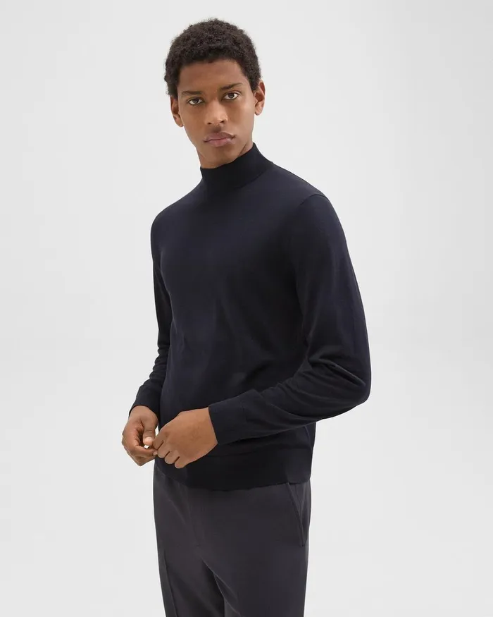 Men Theory Sweaters Cardigans Mock Neck Sweater In Regal Wool Navy