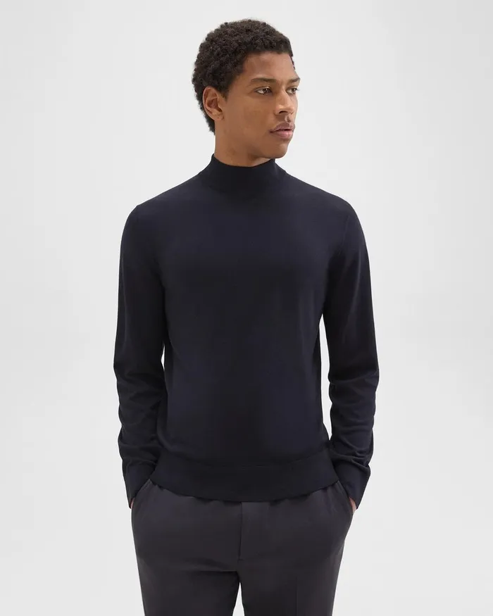 Men Theory Sweaters Cardigans Mock Neck Sweater In Regal Wool Navy