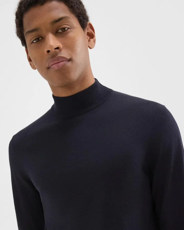 Men Theory Sweaters Cardigans Mock Neck Sweater In Regal Wool Navy