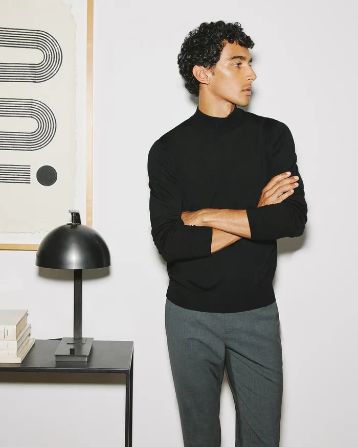 Men Theory Sweaters Cardigans Mock Neck Sweater In Regal Wool Navy