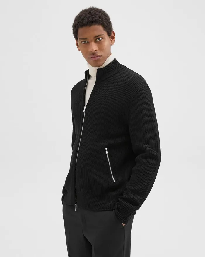 Men Theory Sweaters Cardigans Ribbed ZipUp Cardigan In Merino Wool Black