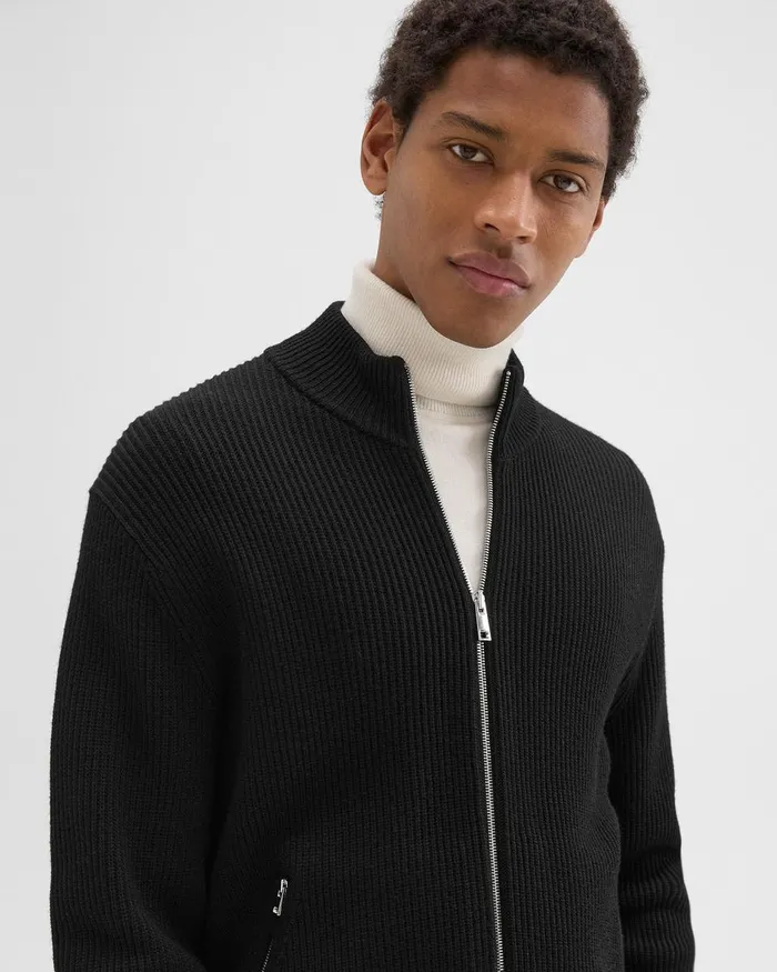 Men Theory Sweaters Cardigans Ribbed ZipUp Cardigan In Merino Wool Black