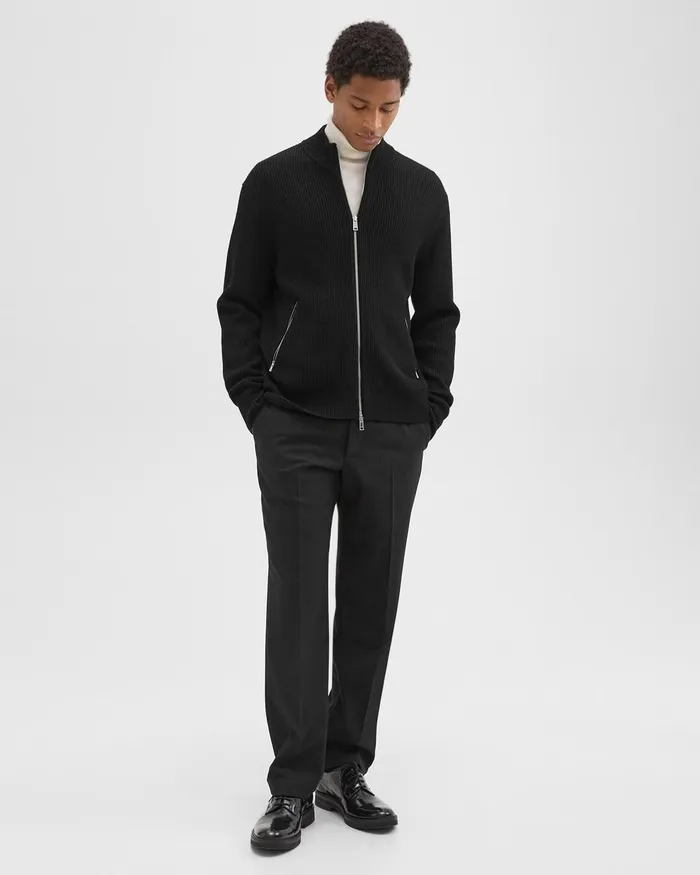 Men Theory Sweaters Cardigans Ribbed ZipUp Cardigan In Merino Wool Black