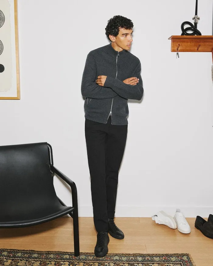 Men Theory Sweaters Cardigans Ribbed ZipUp Cardigan In Merino Wool Black