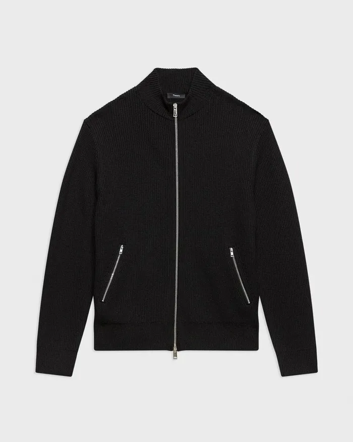 Men Theory Sweaters Cardigans Ribbed ZipUp Cardigan In Merino Wool Black