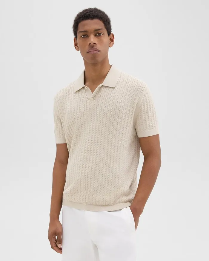 Men Theory TShirts Polos Cable Knit Polo In Cotton New Sand