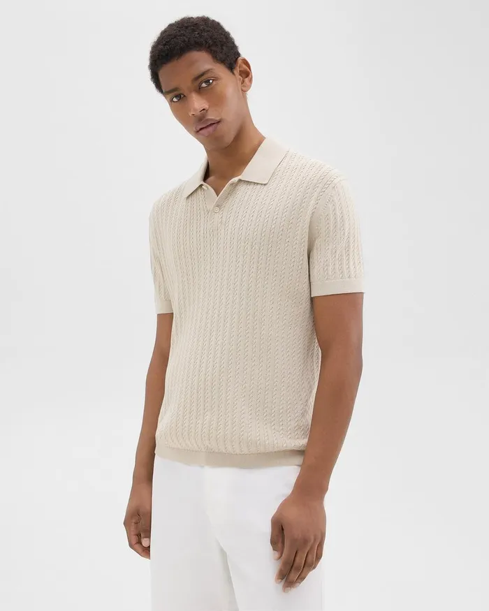 Men Theory TShirts Polos Cable Knit Polo In Cotton New Sand