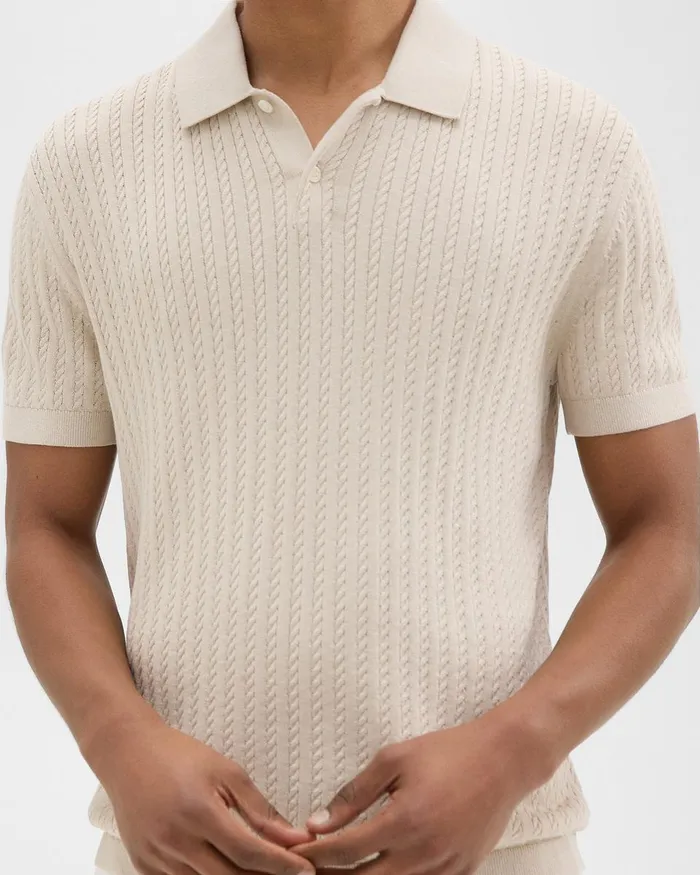 Men Theory TShirts Polos Cable Knit Polo In Cotton New Sand