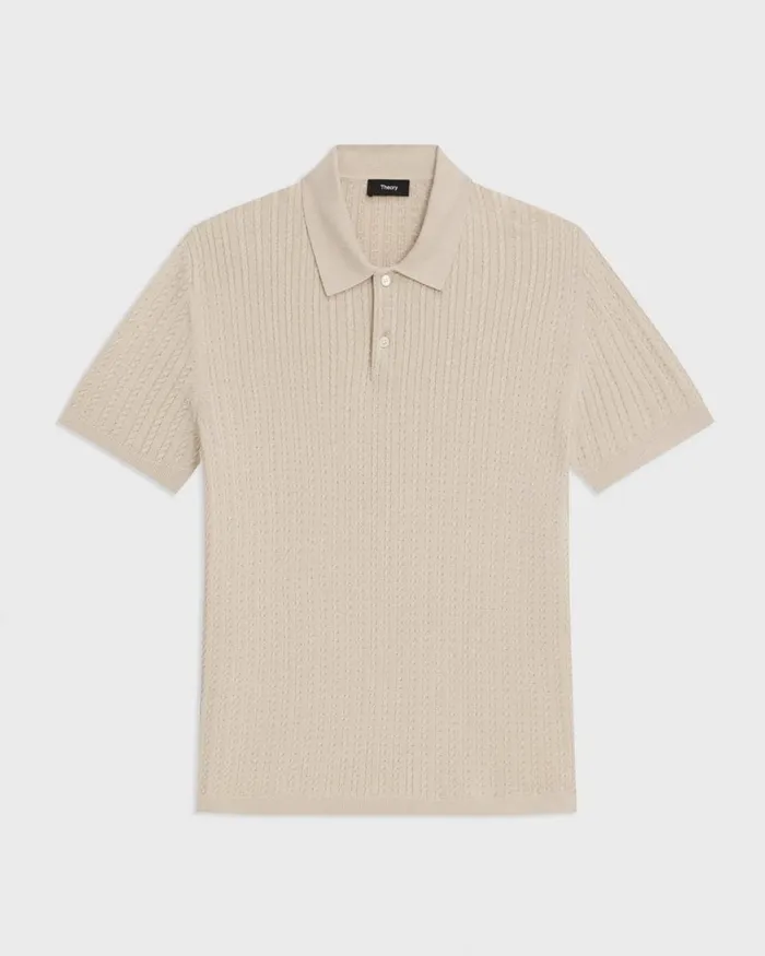 Men Theory TShirts Polos Cable Knit Polo In Cotton New Sand