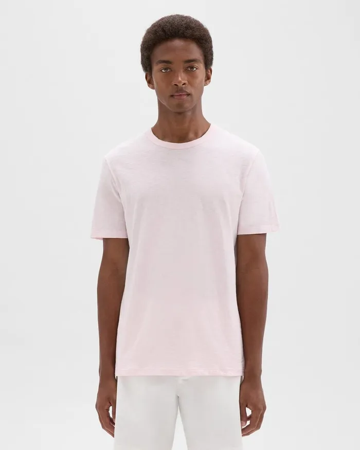 Men Theory TShirts Polos Essential Tee In Cosmos Slub Cotton Pale Pink