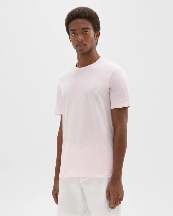 Men Theory TShirts Polos Essential Tee In Cosmos Slub Cotton Pale Pink