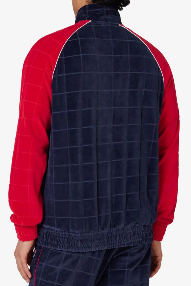 Men Velour Sets Fila Ivy League Debossed Check Velour Jacket 488 Fila Navy Fila Red Gardenia