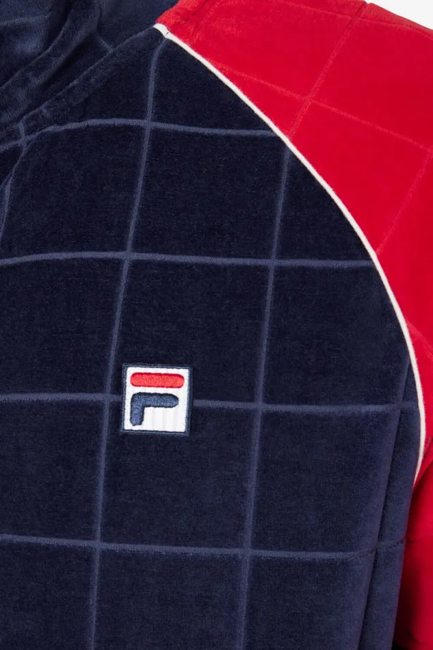 Men Velour Sets Fila Ivy League Debossed Check Velour Jacket 488 Fila Navy Fila Red Gardenia