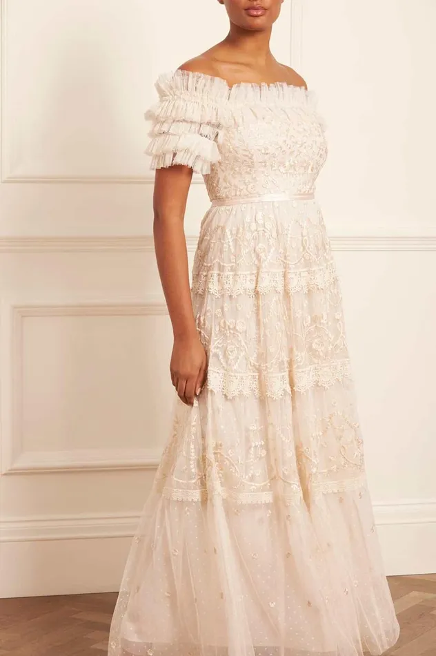 Midsummer Lace OffShoulder Gown Champagne Women Needle and Thread Dresses