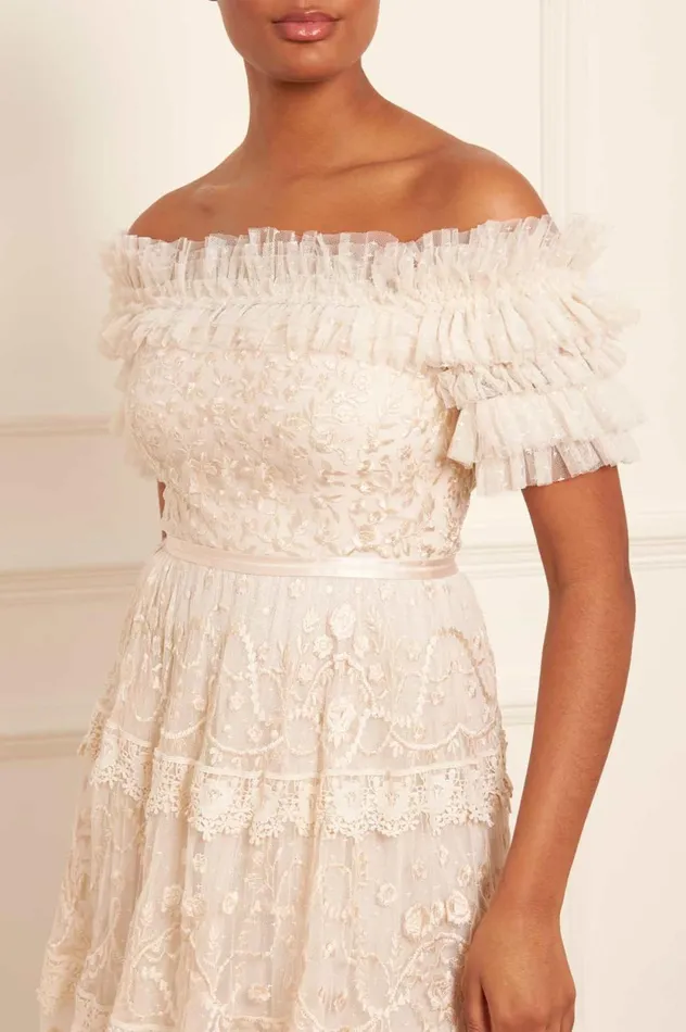 Midsummer Lace OffShoulder Gown Champagne Women Needle and Thread Dresses