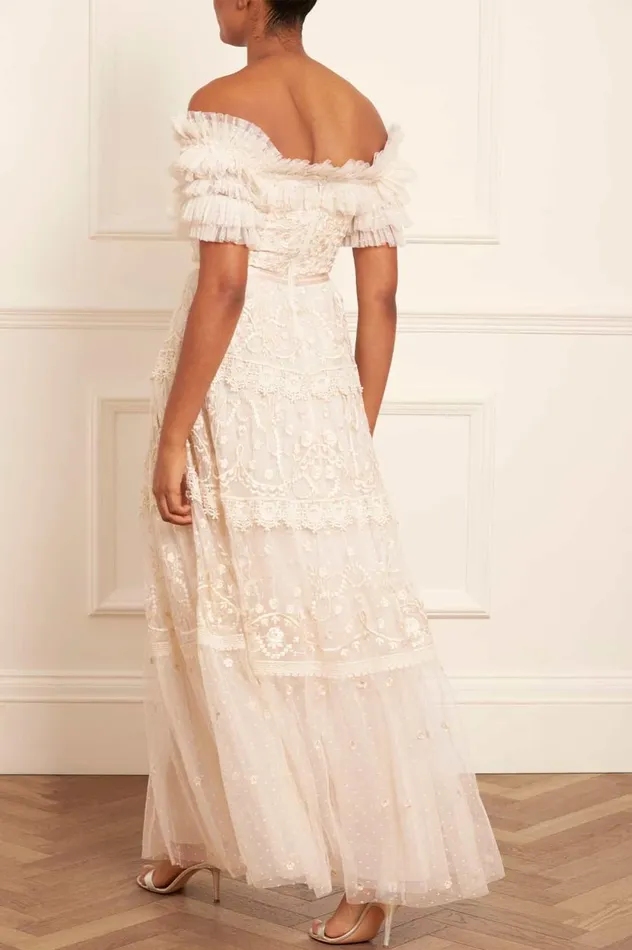 Midsummer Lace OffShoulder Gown Champagne Women Needle and Thread Dresses