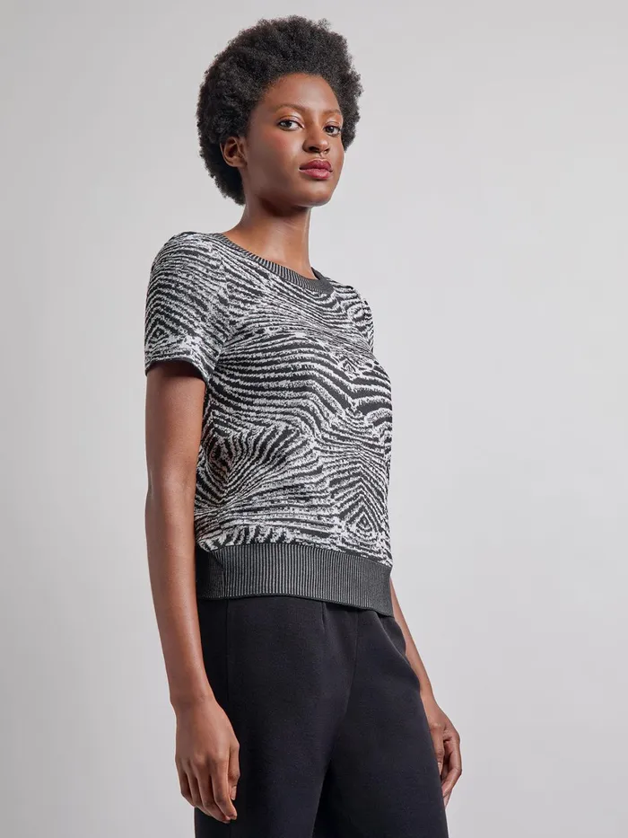 Misook Animal Print Short Sleeve Soft Knit Top Women Tops and Tees