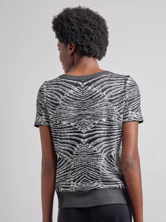 Misook Animal Print Short Sleeve Soft Knit Top Women Tops and Tees