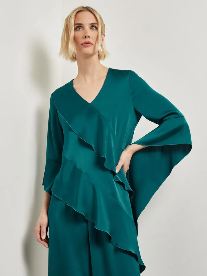 Misook Asymmetrical Ruffle Blouse 8211 Crepe De Chine Women Tops and Tees