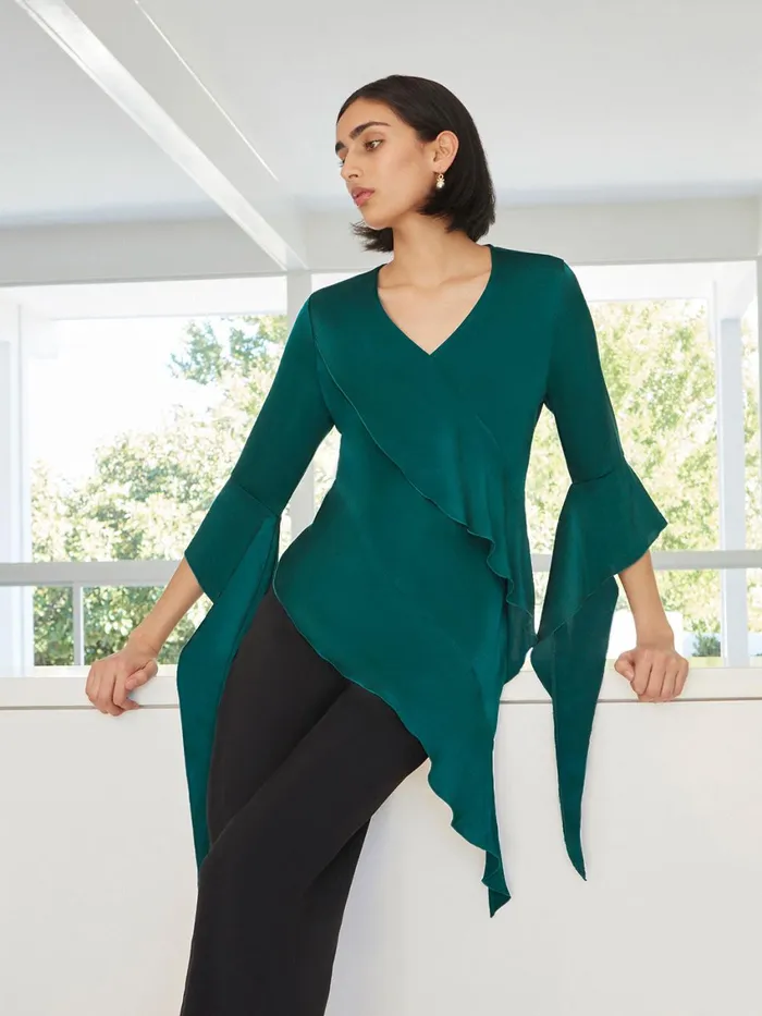 Misook Asymmetrical Ruffle Blouse 8211 Crepe De Chine Women Tops and Tees