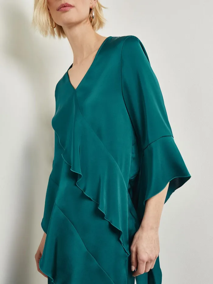 Misook Asymmetrical Ruffle Blouse 8211 Crepe De Chine Women Tops and Tees