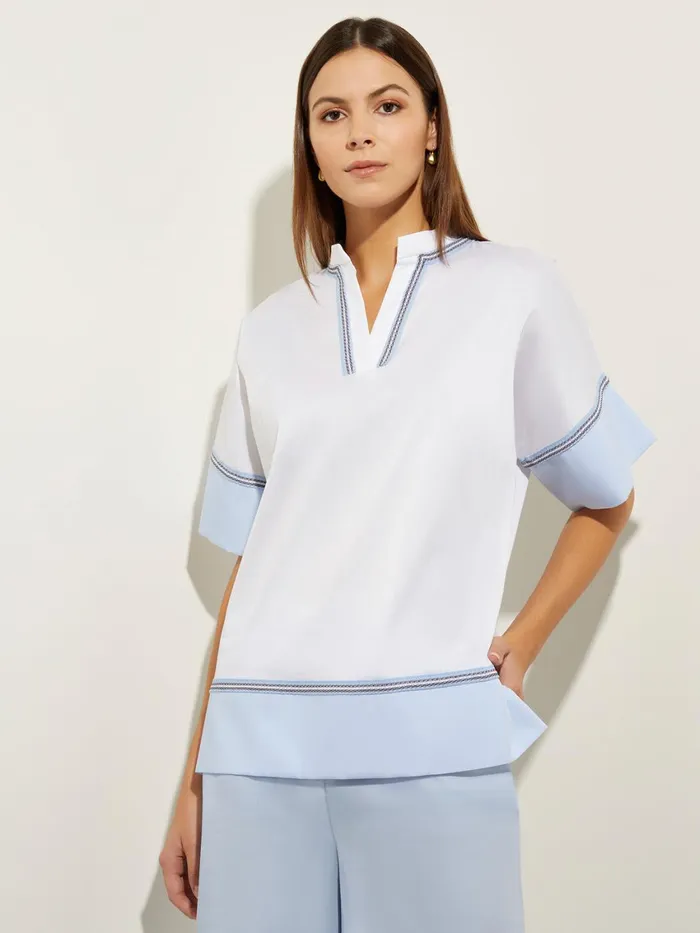 Misook Blouse White Cotton 8211 Split Neck Blouse Misook Women Blouses and Shirts