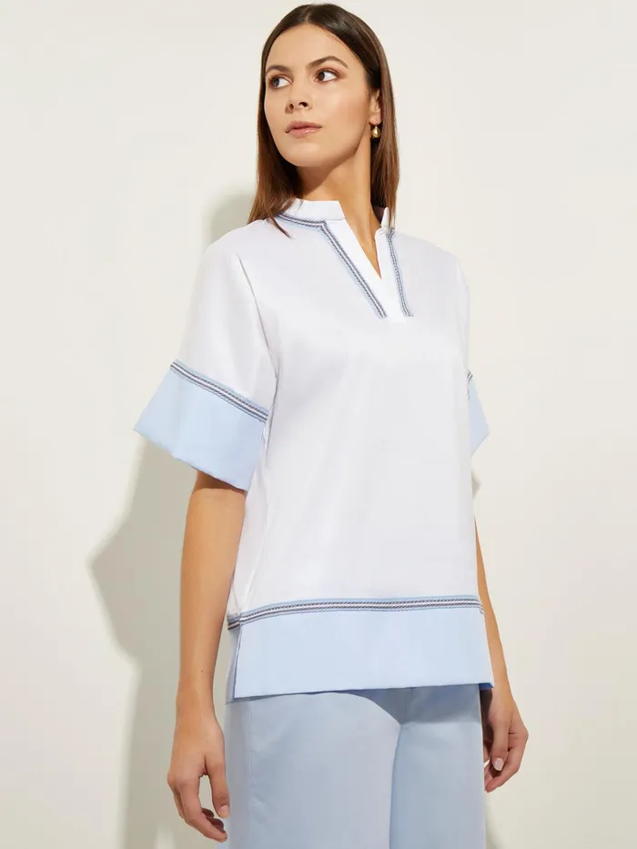 Misook Blouse White Cotton 8211 Split Neck Blouse Misook Women Blouses and Shirts