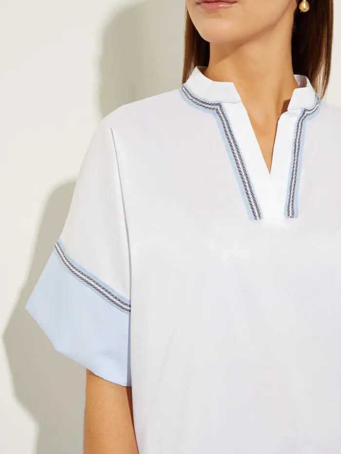 Misook Blouse White Cotton 8211 Split Neck Blouse Misook Women Blouses and Shirts