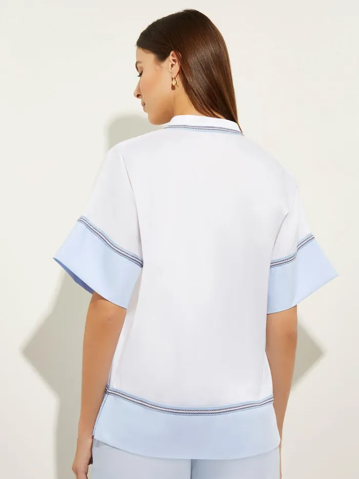 Misook Blouse White Cotton 8211 Split Neck Blouse Misook Women Blouses and Shirts