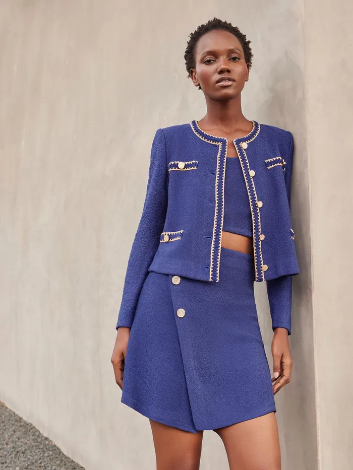 Misook Braided Trim Boucle Knit Jacket Women Jackets and Coats Misook Braided Trim Boucle Knit Jacket Women Jackets and Coats
