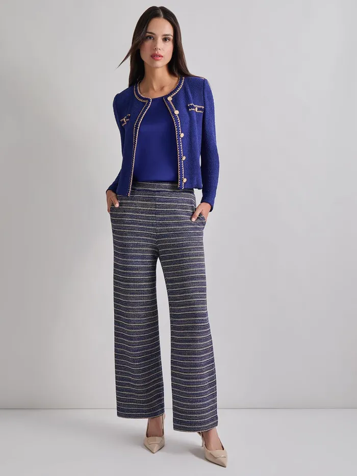 Misook Braided Trim Boucle Knit Jacket Women Jackets and Coats Misook Braided Trim Boucle Knit Jacket Women Jackets and Coats