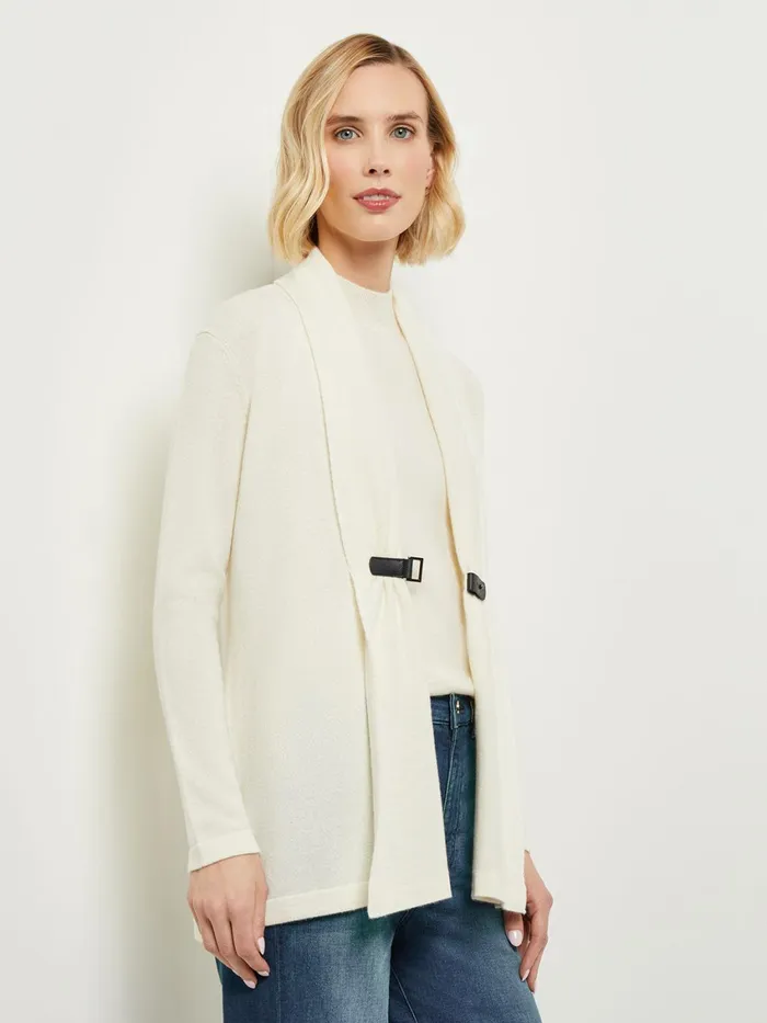 Misook Buckle Detail Shawl Collar Cashmere Cardigan Women Jackets and Coats