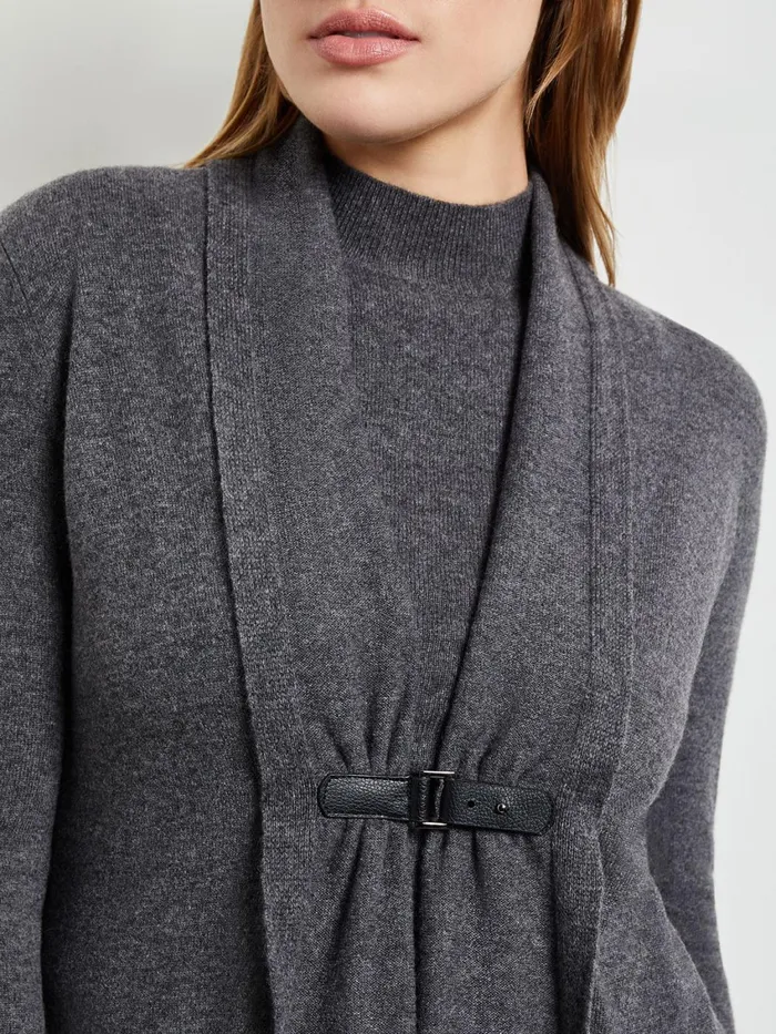 Misook Buckle Detail Shawl Collar Cashmere Cardigan Women Jackets and Coats