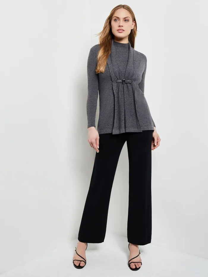 Misook Buckle Detail Shawl Collar Cashmere Cardigan Women Jackets and Coats