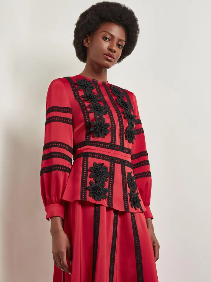 Misook Crepe De Chine Floral Lace Peplum Blouse Women Tops and Tees Misook Crepe De Chine Floral Lace Peplum Blouse Women Tops and Tees