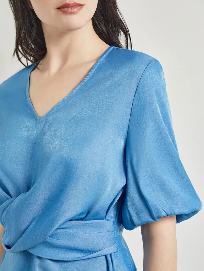Misook Crossover Peplum Blouse 8211 Puff Sleeve Woven Women Blouses and Shirts