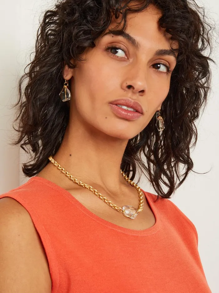 Misook Handmade Wire Wrapped Crystal Nugget Matte Gold Rolo Chain Necklace Women Necklaces Misook Handmade Wire Wrapped Crystal Nugget Matte Gold Rolo Chain Necklace Women Necklaces