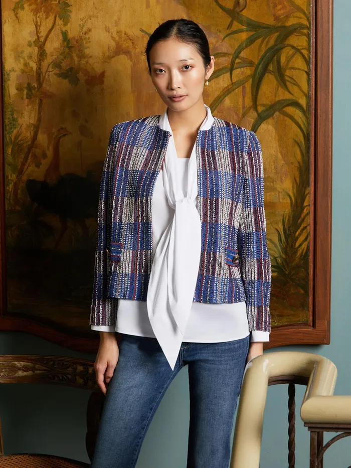 Misook Jewel Neck Tweed Jacket Women Jackets and Coats Misook Jewel Neck Tweed Jacket Women Jackets and Coats