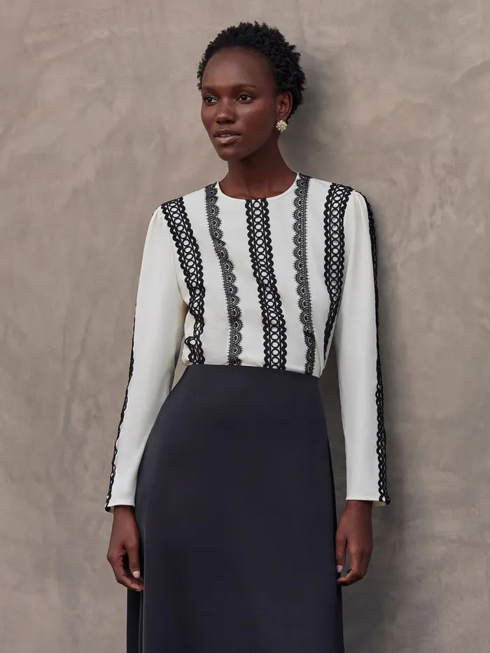 Misook Lace Applique Woven Blouse Women Blouses and Shirts