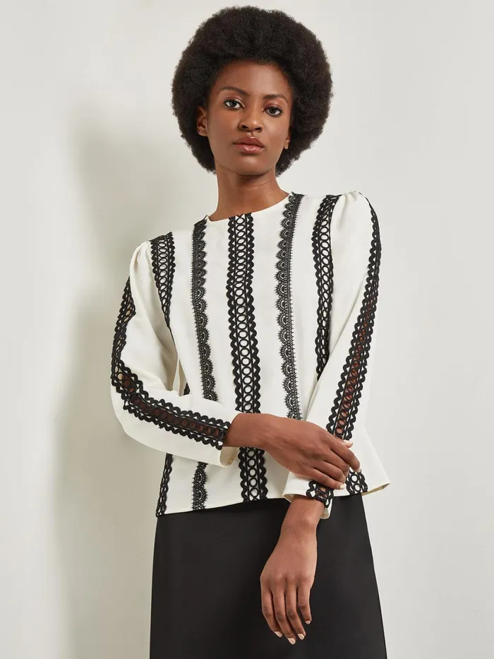 Misook Lace Applique Woven Blouse Women Blouses and Shirts Misook Lace Applique Woven Blouse Women Blouses and Shirts
