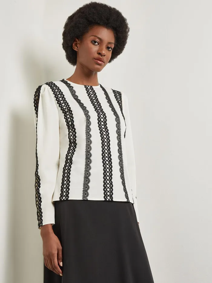 Misook Lace Applique Woven Blouse Women Blouses and Shirts Misook Lace Applique Woven Blouse Women Blouses and Shirts