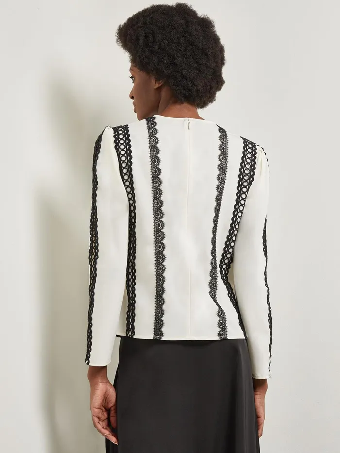 Misook Lace Applique Woven Blouse Women Blouses and Shirts Misook Lace Applique Woven Blouse Women Blouses and Shirts