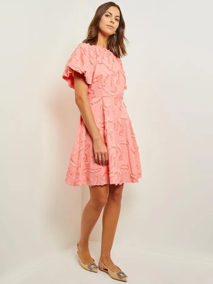 Misook Mini Fit and Flare Dress 8211 Puff Sleeve Fringe Applique Cotton Women Dresses