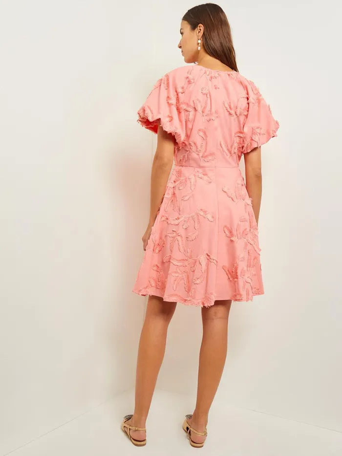 Misook Mini Fit and Flare Dress 8211 Puff Sleeve Fringe Applique Cotton Women Dresses