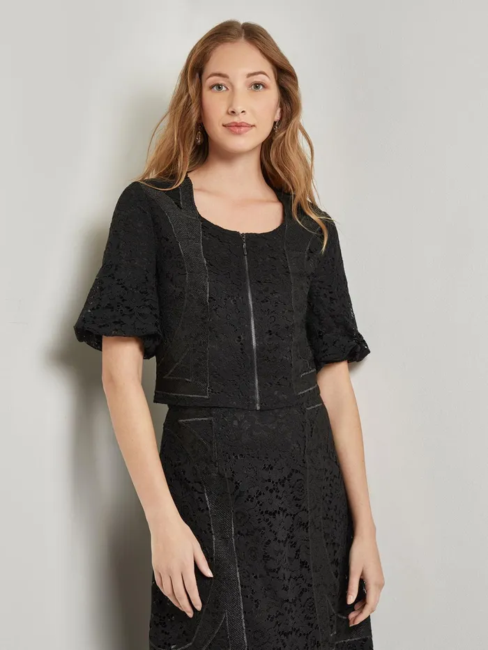 Misook Modern Fit Cropped Textural Woven Blouse Women Tops and Tees