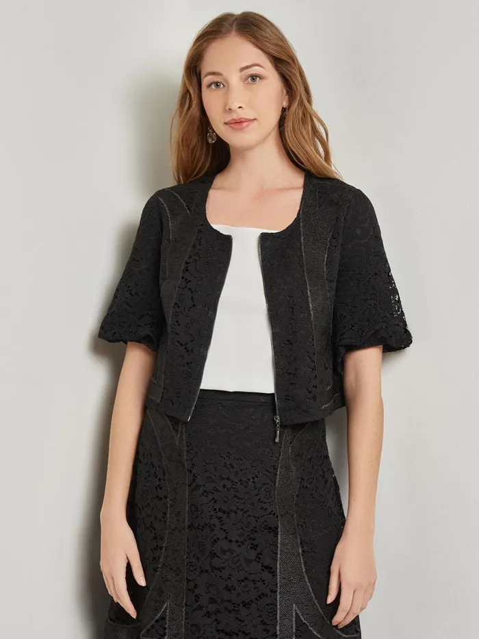 Misook Modern Fit Cropped Textural Woven Blouse Women Tops and Tees