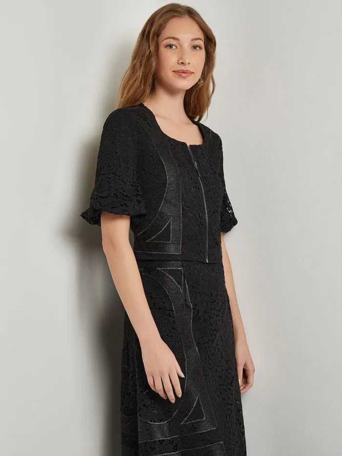 Misook Modern Fit Cropped Textural Woven Blouse Women Tops and Tees